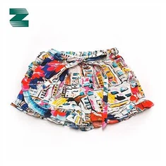 Short imprimé à volants en lin tissé avec ceinture à nœud