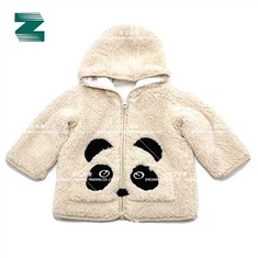 Manteau pour bébé enfant avec capuche et écusson panda sur le devant en fausse fourrure
